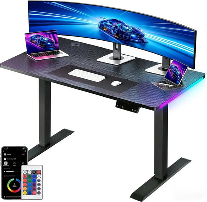 Bureau assis-debout électrique GTPLAYER, LED RGB, hauteur ajustable