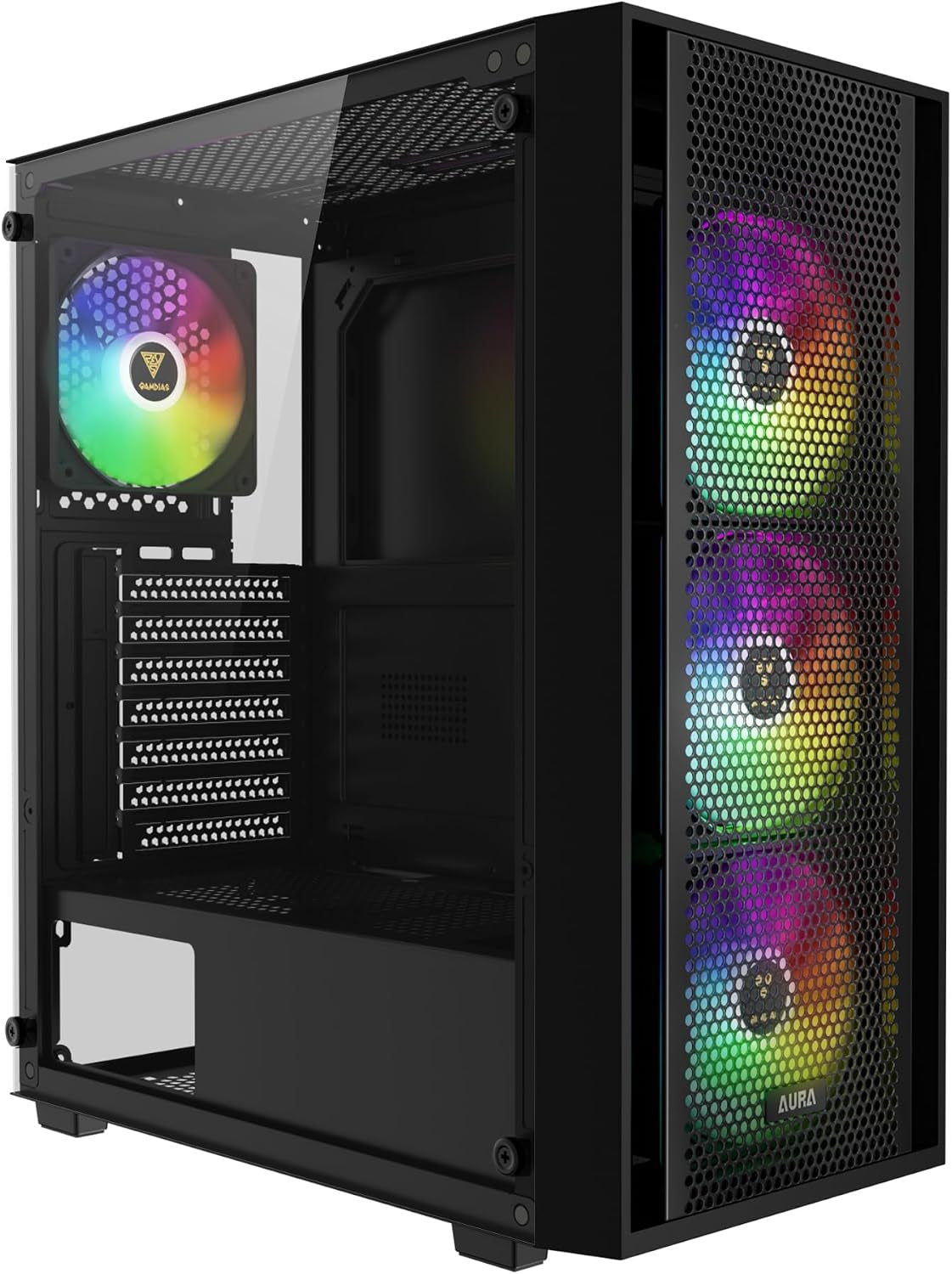 Boîtier ATX Mid Tower, 4 Ventilateurs ARGB, Verre Trempé