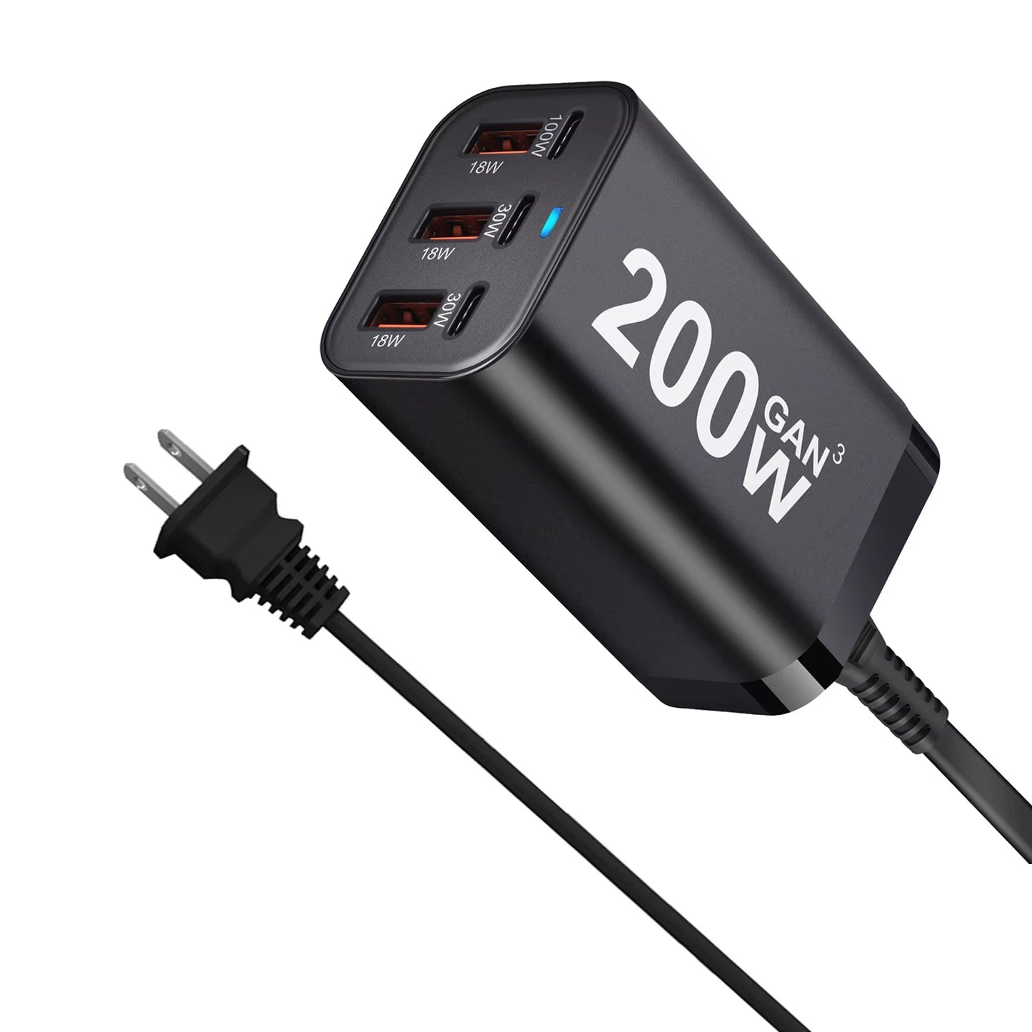 USB C Fast 200W 6-Port Charging Fast Gan Charger Power Adapter for Iphone 14/13/12 Series, Samsung Galaxy S23/S22/S21
