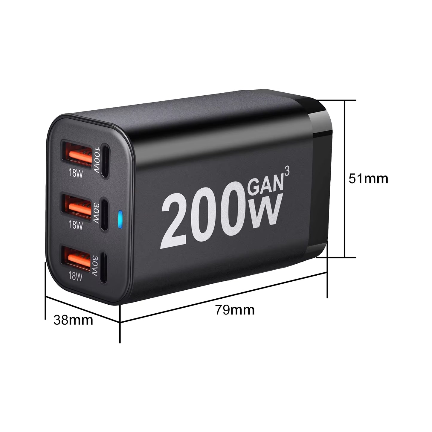 USB C Fast 200W 6-Port Charging Fast Gan Charger Power Adapter for Iphone 14/13/12 Series, Samsung Galaxy S23/S22/S21