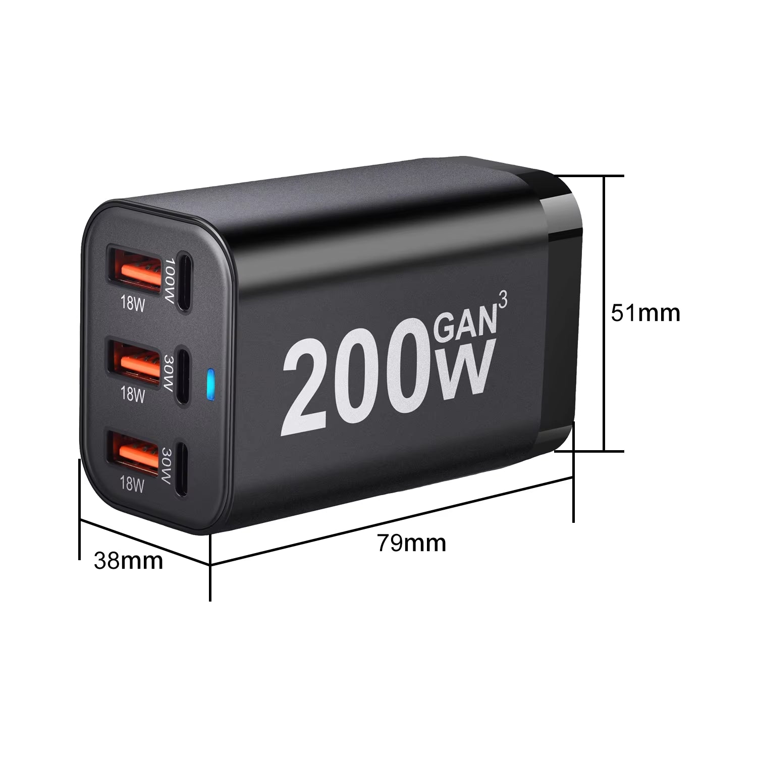 USB C Fast 200W 6-Port Charging Fast Gan Charger Power Adapter for Iphone 14/13/12 Series, Samsung Galaxy S23/S22/S21