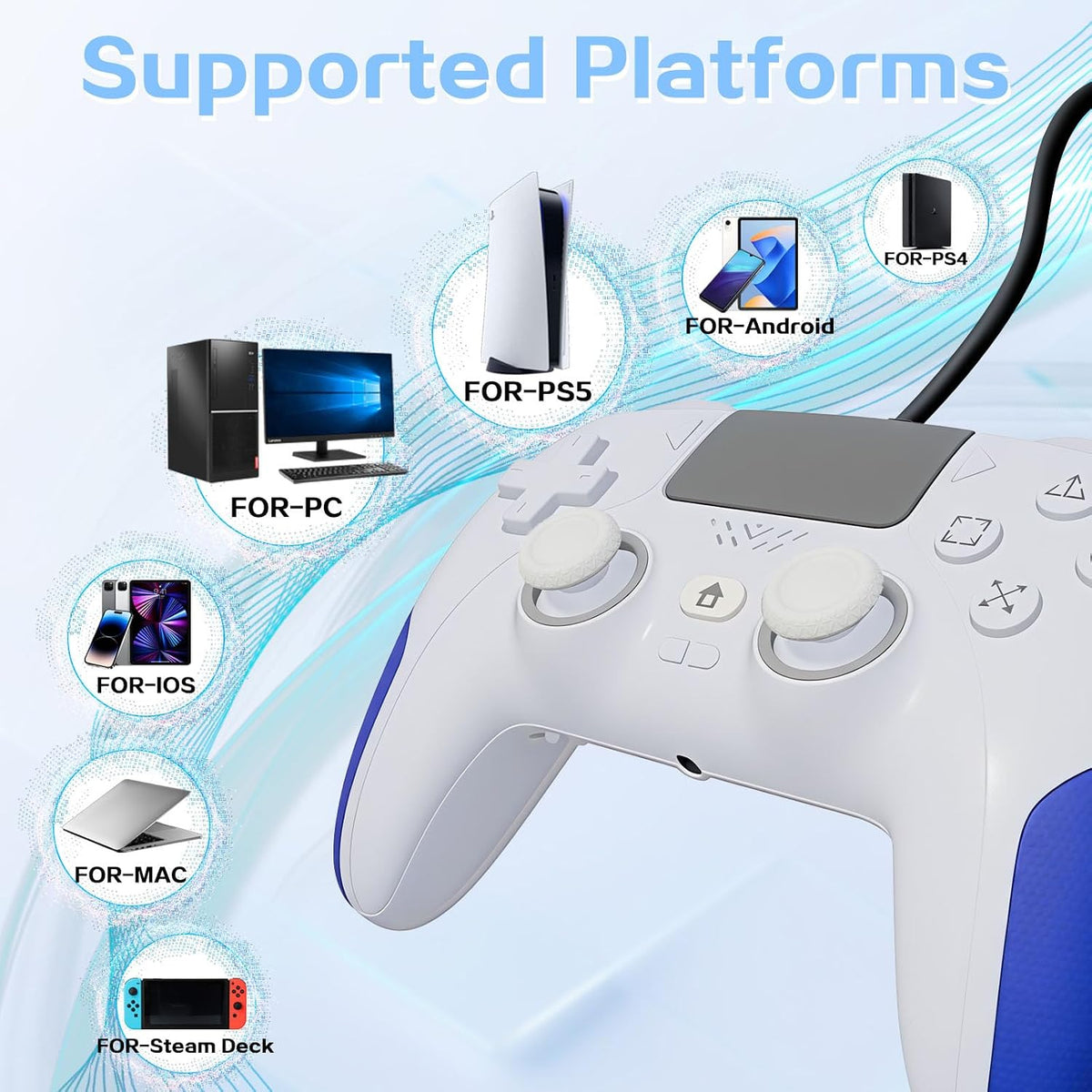 Manette Filaire RGB — PS5 Et PC, Programmable, Turbo, Prise Casque