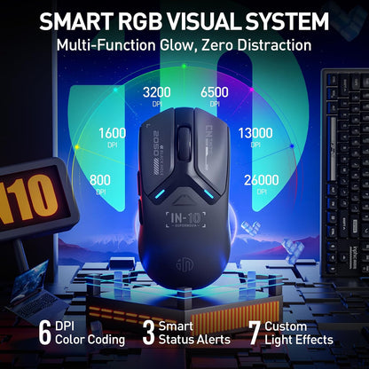 Souris Gaming  IN10P Sans Fil — Ultra-Légère, Tri-Mode