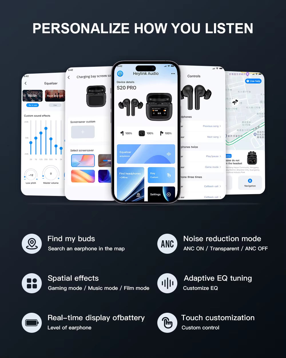 Écouteurs Bluetooth ANC Étui Écran Tactile — Bluetooth 5.3 + Appli