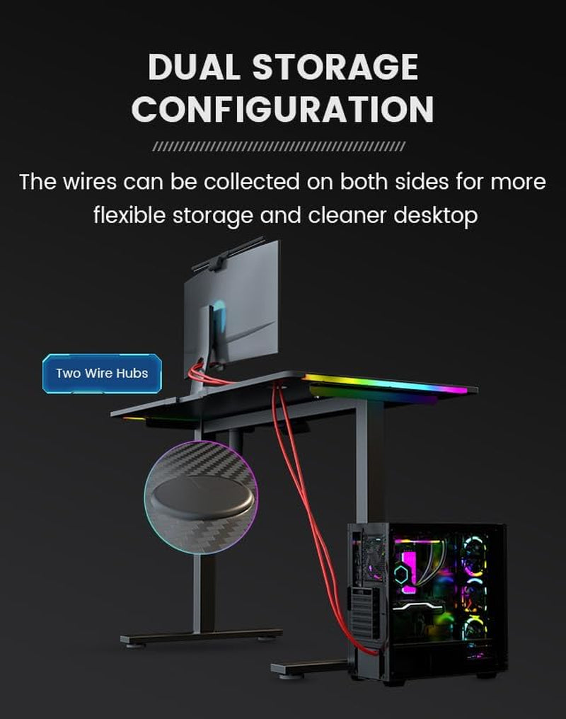 Bureau Assis-Debout Électrique  — LED RGB, Hauteur Ajustable