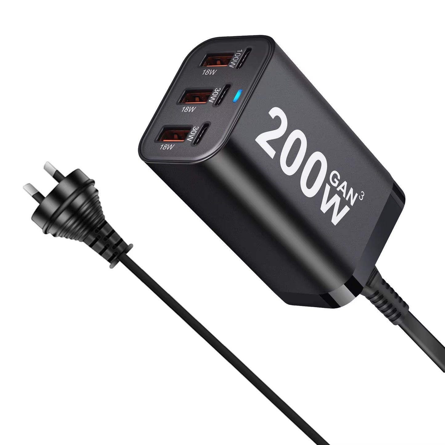 USB C Fast 200W 6-Port Charging Fast Gan Charger Power Adapter for Iphone 14/13/12 Series, Samsung Galaxy S23/S22/S21