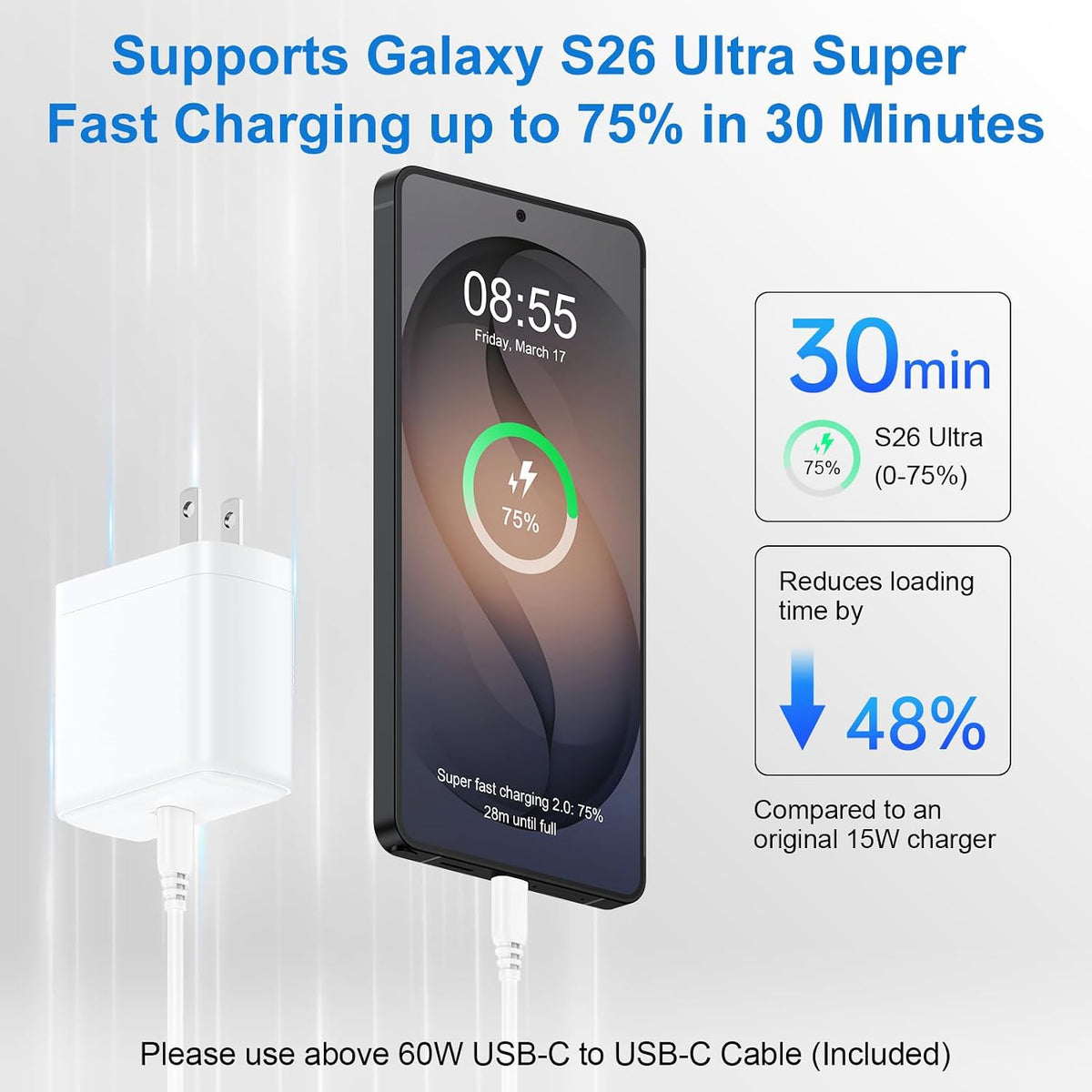 Chargeur 65 W USB-C + Câble 6 Pi — Charge Ultra Rapide Téléphone