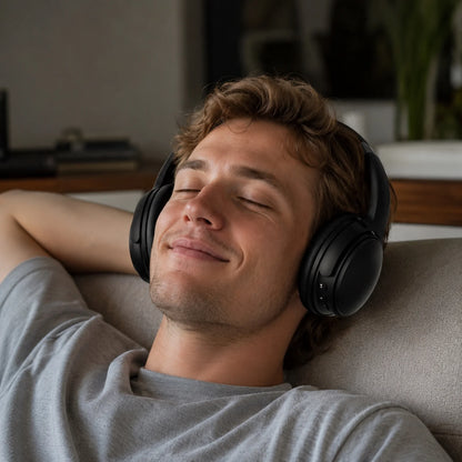 Active Noise Cancelling Headphones, Wireless Bluetooth 5.4 Headphones with Long Battery Life, Deep Bass, Built-In Mic, Over-Ear Headphones for Travel, Work, Compatible with Ios, Android, PC