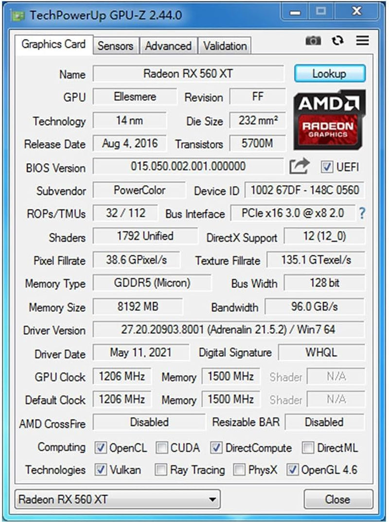 Radeon RX 560 XT 8GB GDDR5 Graphics Card,1792Sp,128 Bits,Dvi,Hdmi,Dp | Gaming Video Card for PC ,Computer GPU,PCI Express X16 3.0,Directx 12,Opengl 4.6,Compatible with Windows 11/10
