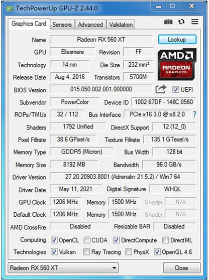 Radeon RX 560 XT 8GB GDDR5 Graphics Card,1792Sp,128 Bits,Dvi,Hdmi,Dp | Gaming Video Card for PC ,Computer GPU,PCI Express X16 3.0,Directx 12,Opengl 4.6,Compatible with Windows 11/10