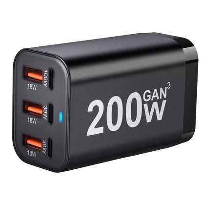 USB C Fast 200W 6-Port Charging Fast Gan Charger Power Adapter for Iphone 14/13/12 Series, Samsung Galaxy S23/S22/S21
