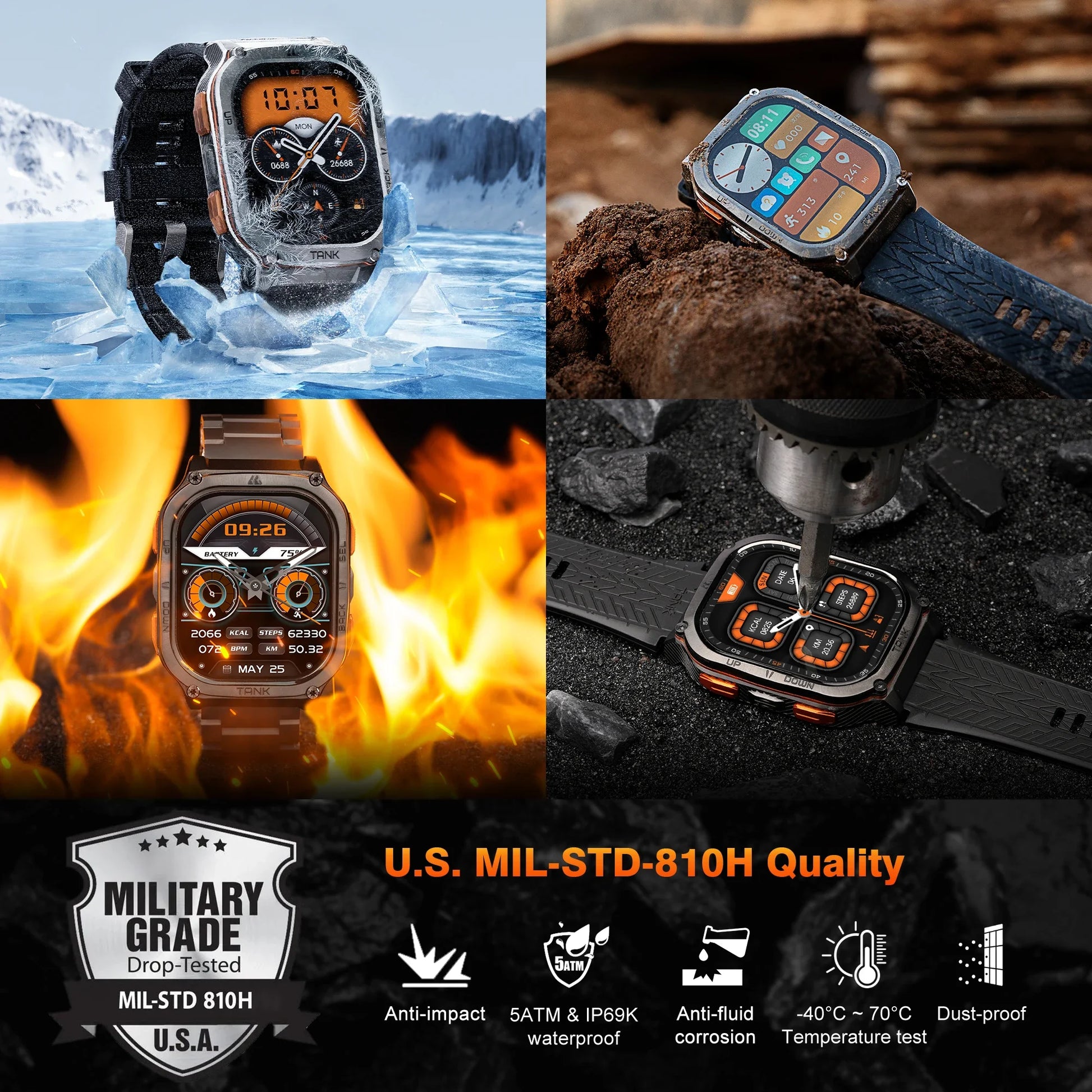 TANK M3 Ultra GPS Smart Watch for Men Stainless Steel 5ATM Waterproof Bluetooth Call 24/7 Health Monitor for Android Ios