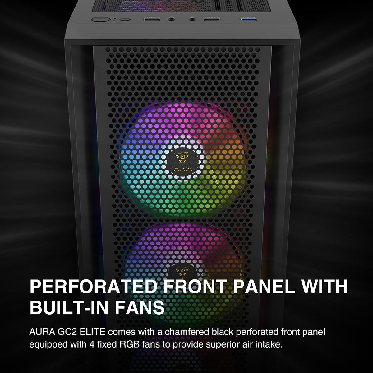 Boîtier  ATX Mid Tower — 4 Ventilateurs ARGB, Verre Trempé